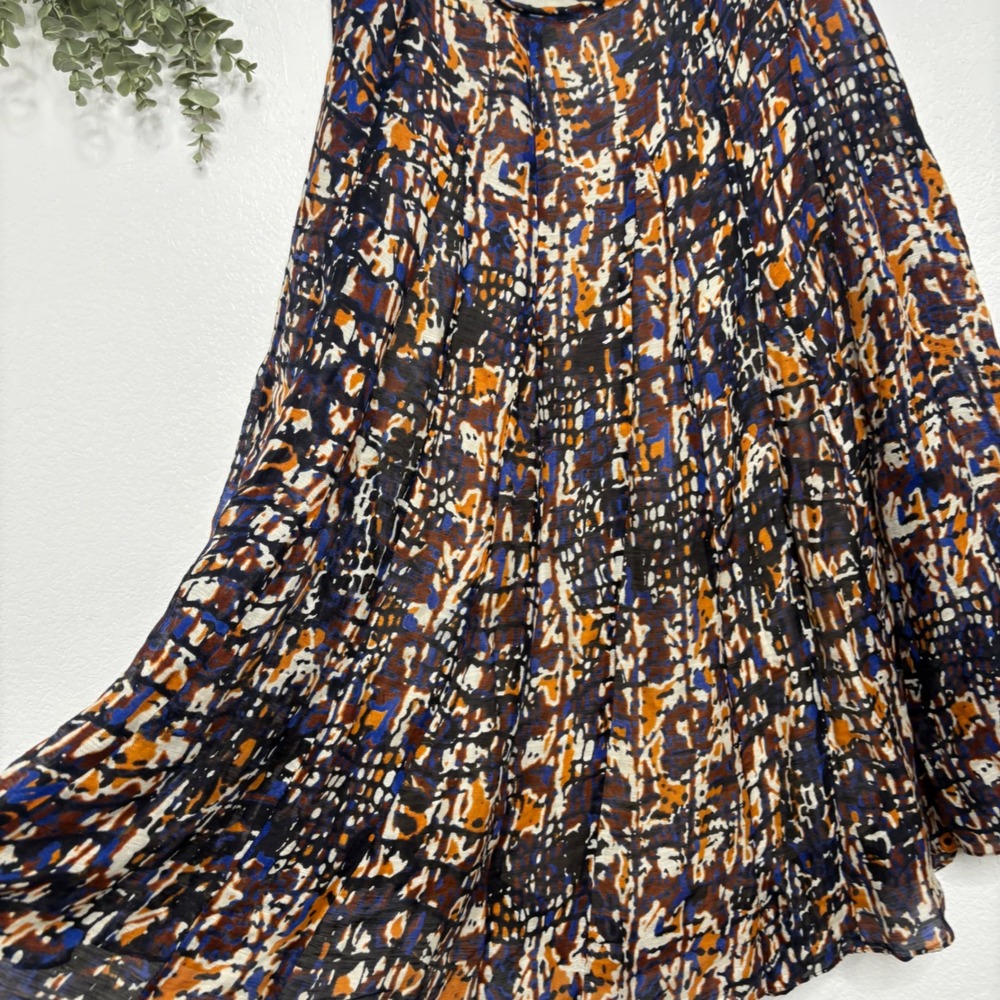 Jones New York Woman 16W Abstract Mosaic Pleated Midi Skirt Blue Orange Black - Picture 3 of 6